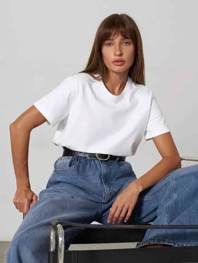 Minimalist Casual Solid Crew Neck T-Shirt