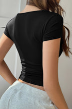 Elegant Lace Splicing Cropped T-Shirt