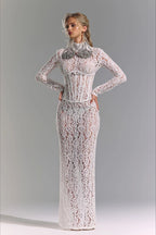 Lace Cutout Sheath Reception Dress