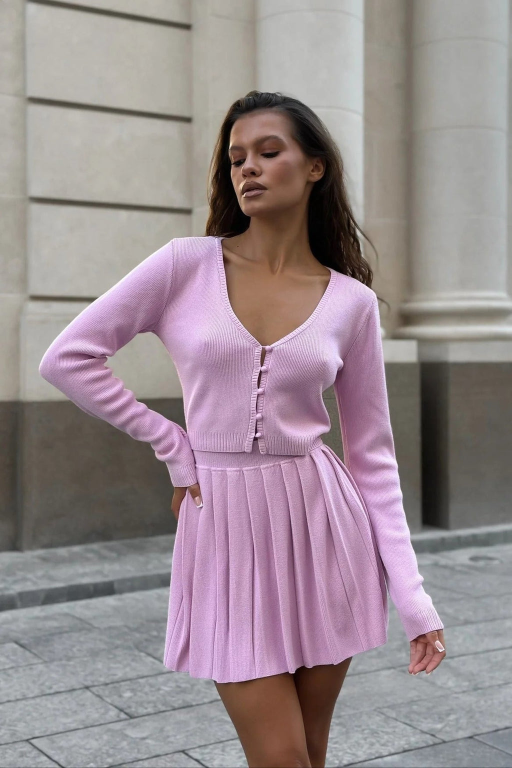 Knit Crop Top Two Piece Skirt Set