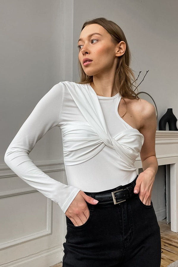 One Shoulder Knot Long Sleeve Tee