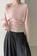 Waist Defining Asymmetric Shoulder Knit Top