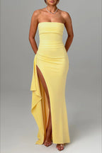 Strapless Slit Evening Party Dress