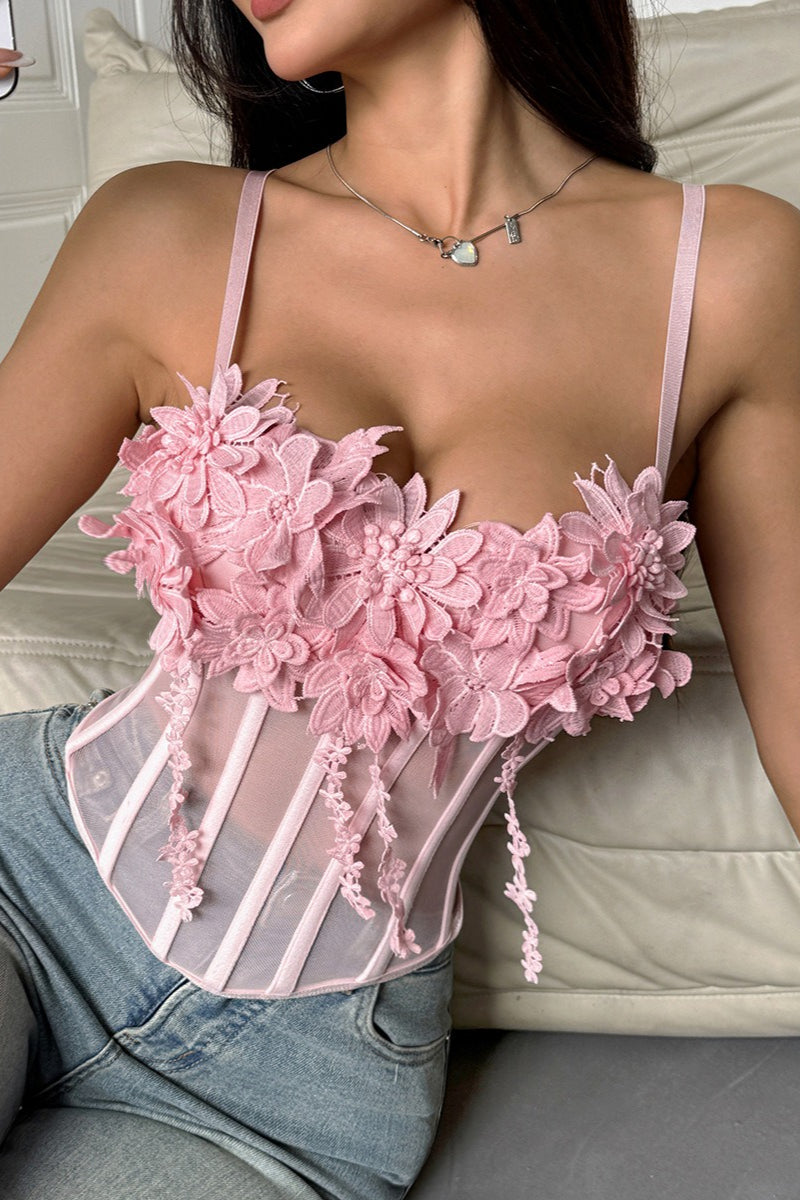 Floral Mesh Bustier Cami Top