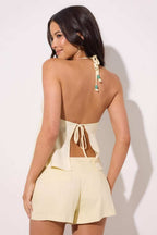 Minimalist Solid Beaded Halter Top