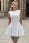 Solid Sleeveless Backless Mini Dress