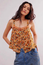 Loose Floral Print Slit Cami Top