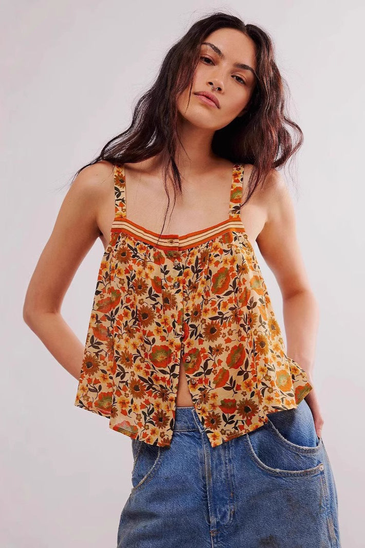 Loose Floral Print Slit Cami Top