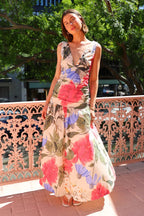 Floral Print V-Neck Flowy Maxi Dress