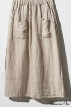 Solid Linen Midi Skirt With Pockets