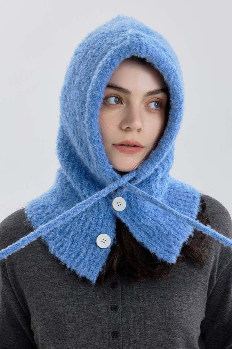 Solid Color Button-Down Balaclava One-Piece Knitted Warm Hat