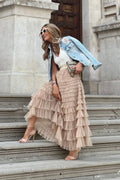 High Waist Mesh Tiered Skirt