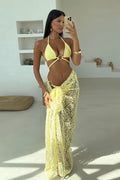 Solid Lace Cover Up Bikini Set Three Piece Swim Sets
