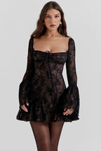 Lace Bell Sleeve Bandeau Mini Dress