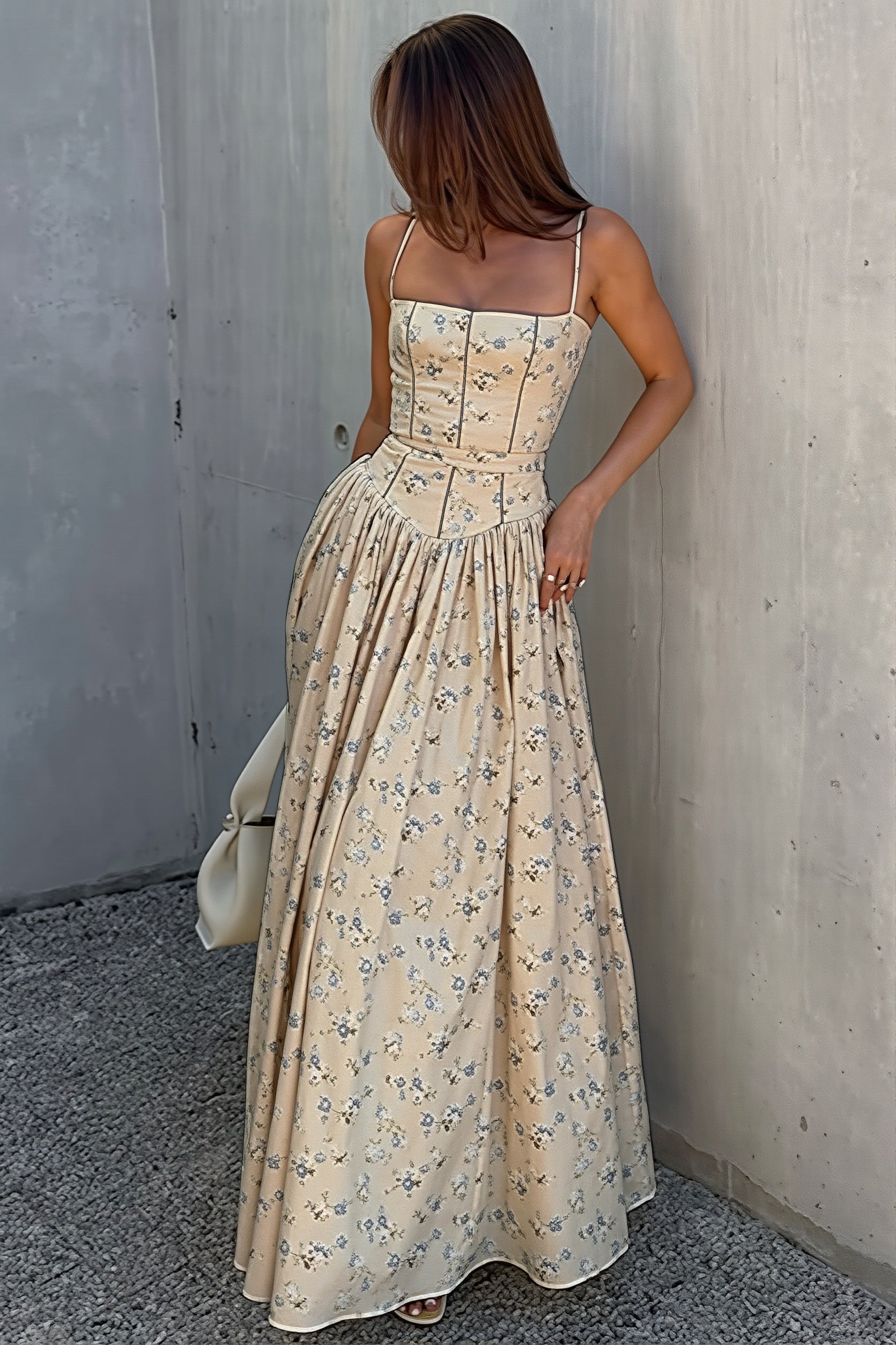 Vintage Floral Cami Slim Fit Maxi Dress