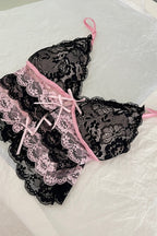 Black Pink Color Block Lace Trim Cami Top