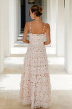 Lace Trim Print Tiered Ruffle Hem Cami Maxi Dress