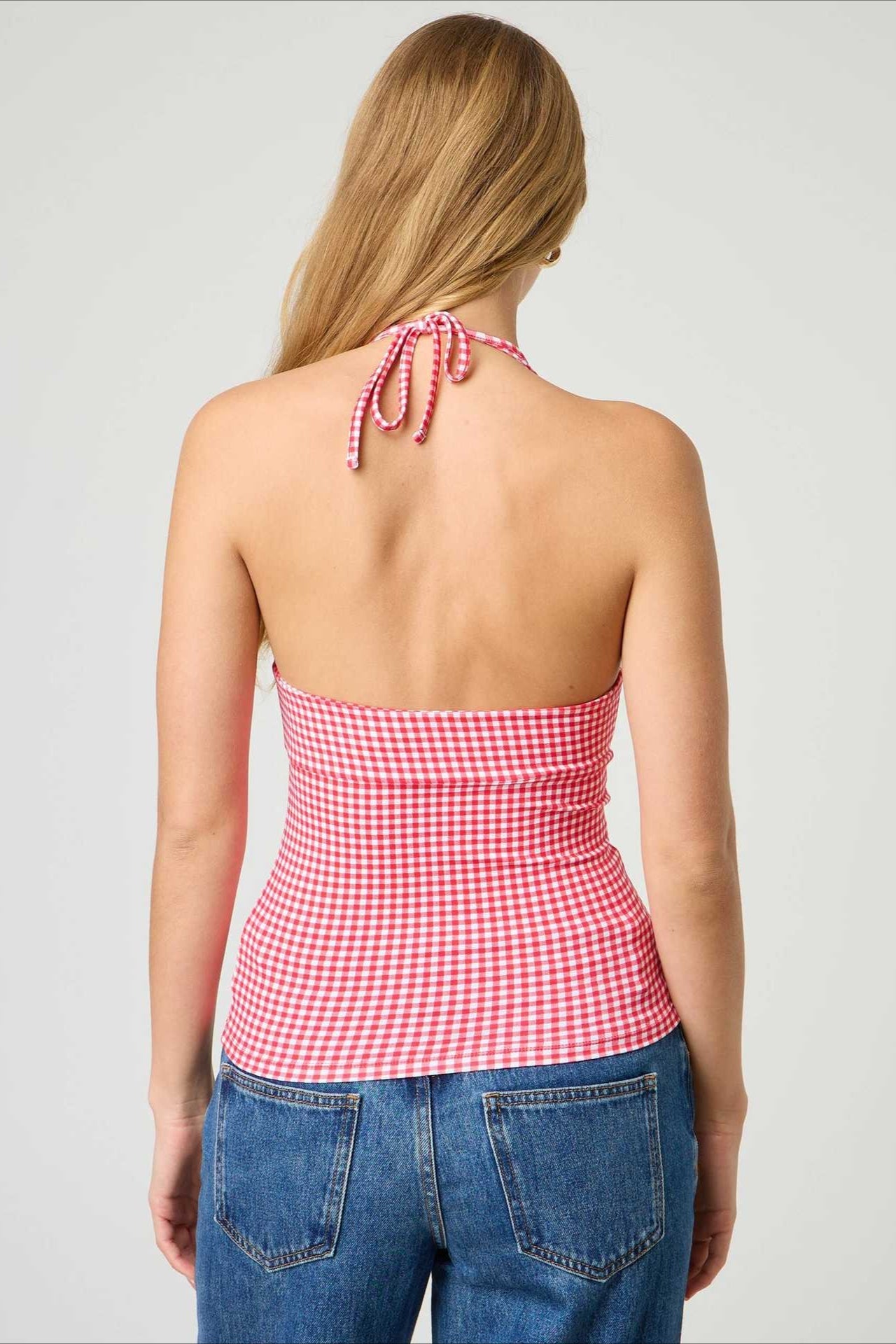 Polka Dot Plaid Slim Halter Top