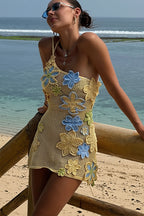 Knit Cut Out Halter Backless Tie Waist Mini Dress