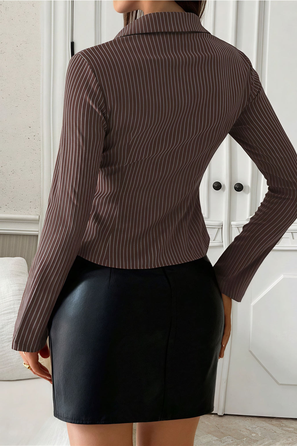 Lapel Buckle Flare Sleeve Long Blouse