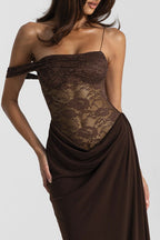 Solid Lace Panel Bodycon Formal Dress