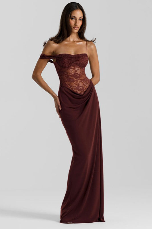 Solid Lace Panel Bodycon Formal Dress