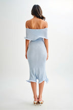 Ruffle Off Shoulder Knit Midi Dress