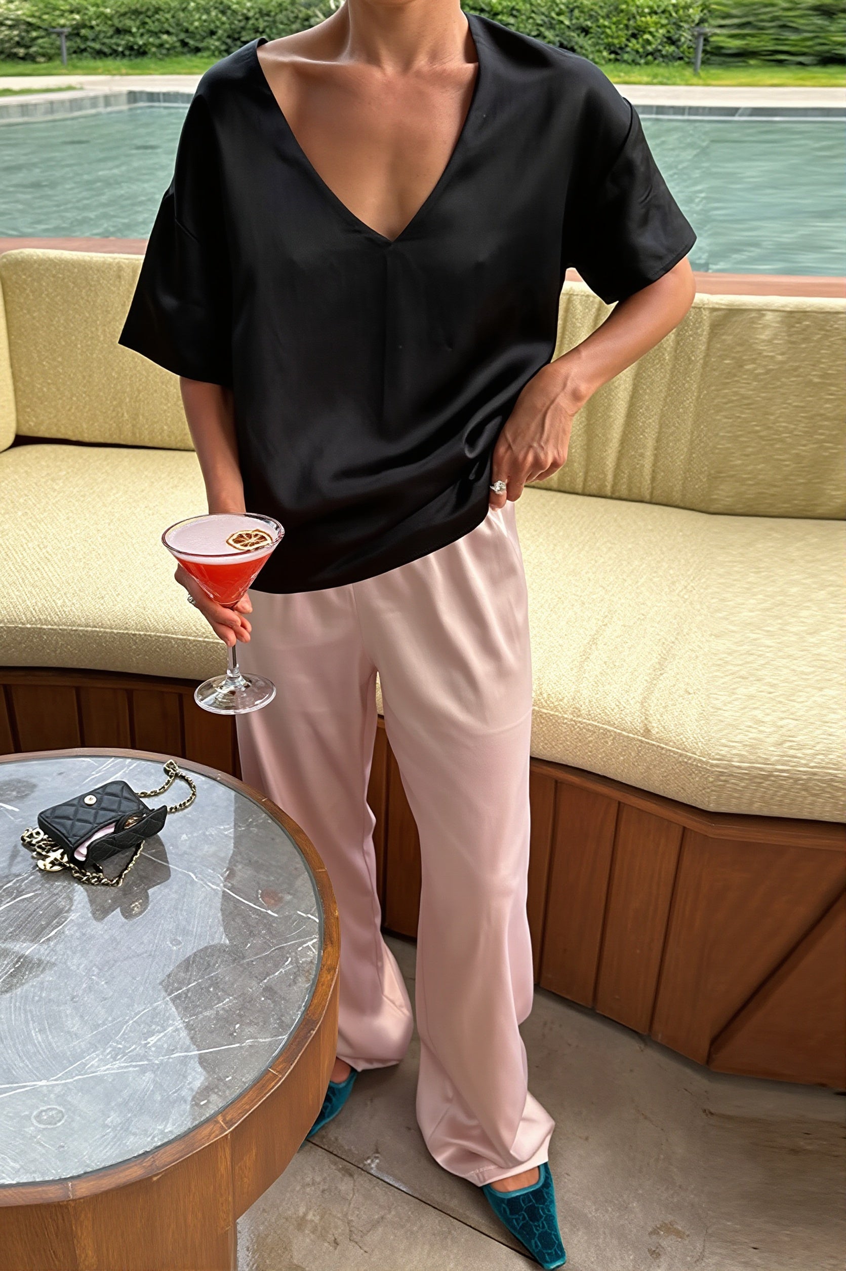Satin Straight Leg Draped Pants