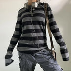 Fairy Grunge Knit Oversized Striped Long Sleeve Crewneck Top