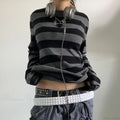 Fairy Grunge Knit Oversized Striped Long Sleeve Crewneck Top
