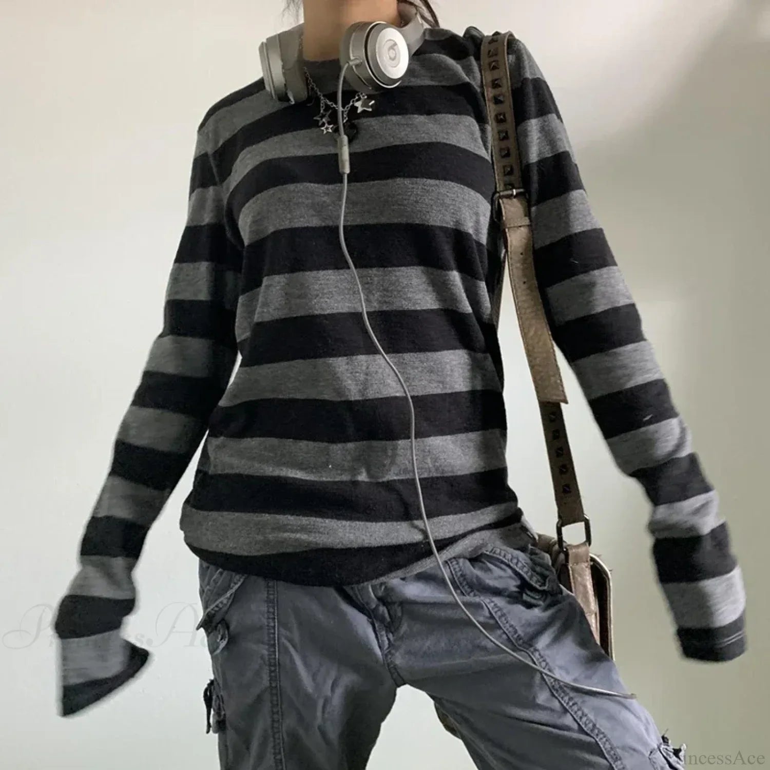 Fairy Grunge Knit Oversized Striped Long Sleeve Crewneck Top