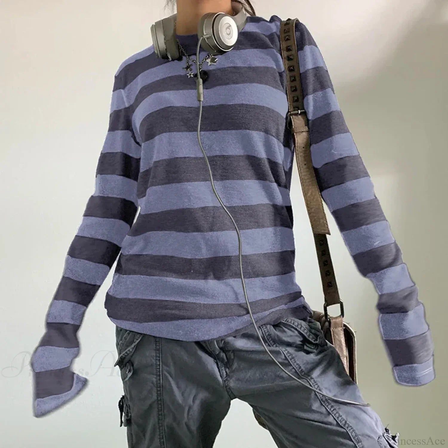 Fairy Grunge Knit Oversized Striped Long Sleeve Crewneck Top