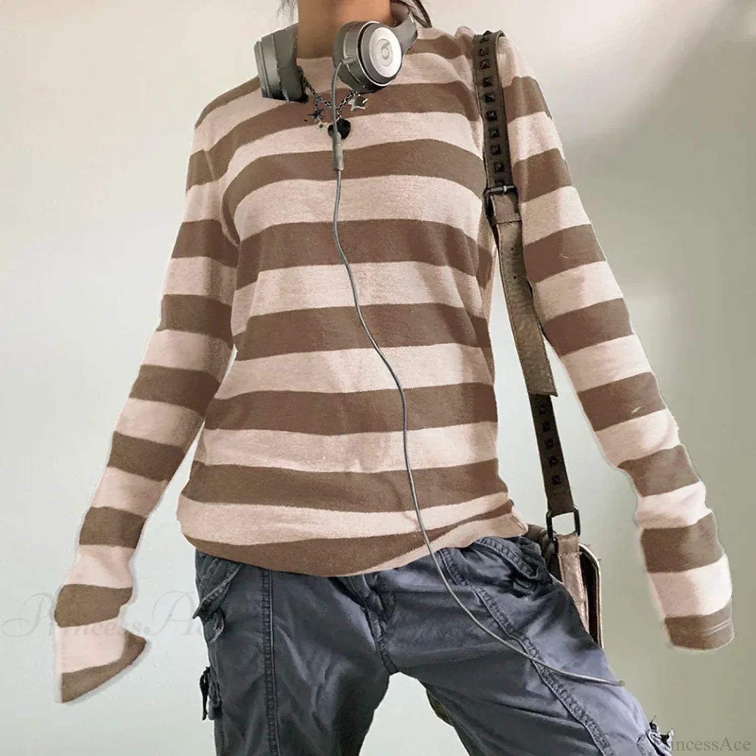 Fairy Grunge Knit Oversized Striped Long Sleeve Crewneck Top