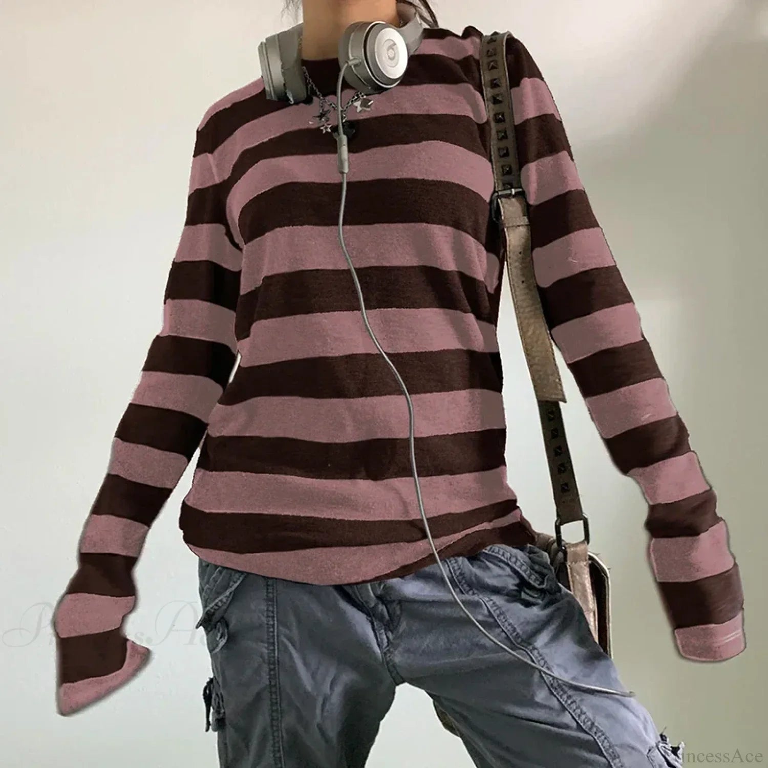 Fairy Grunge Knit Oversized Striped Long Sleeve Crewneck Top