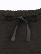 Slim Fit Frayed Hem Brown Mini Skirt