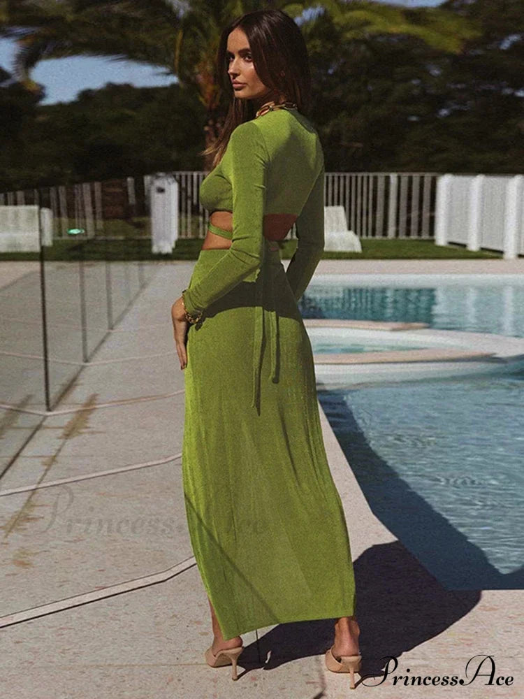 Fall Long Sleeve Bandage Sets Elegant Matching Midi Dress