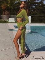 Fall Long Sleeve Bandage Sets Elegant Matching Midi Dress