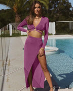 Fall Long Sleeve Bandage Sets Elegant Matching Midi Dress