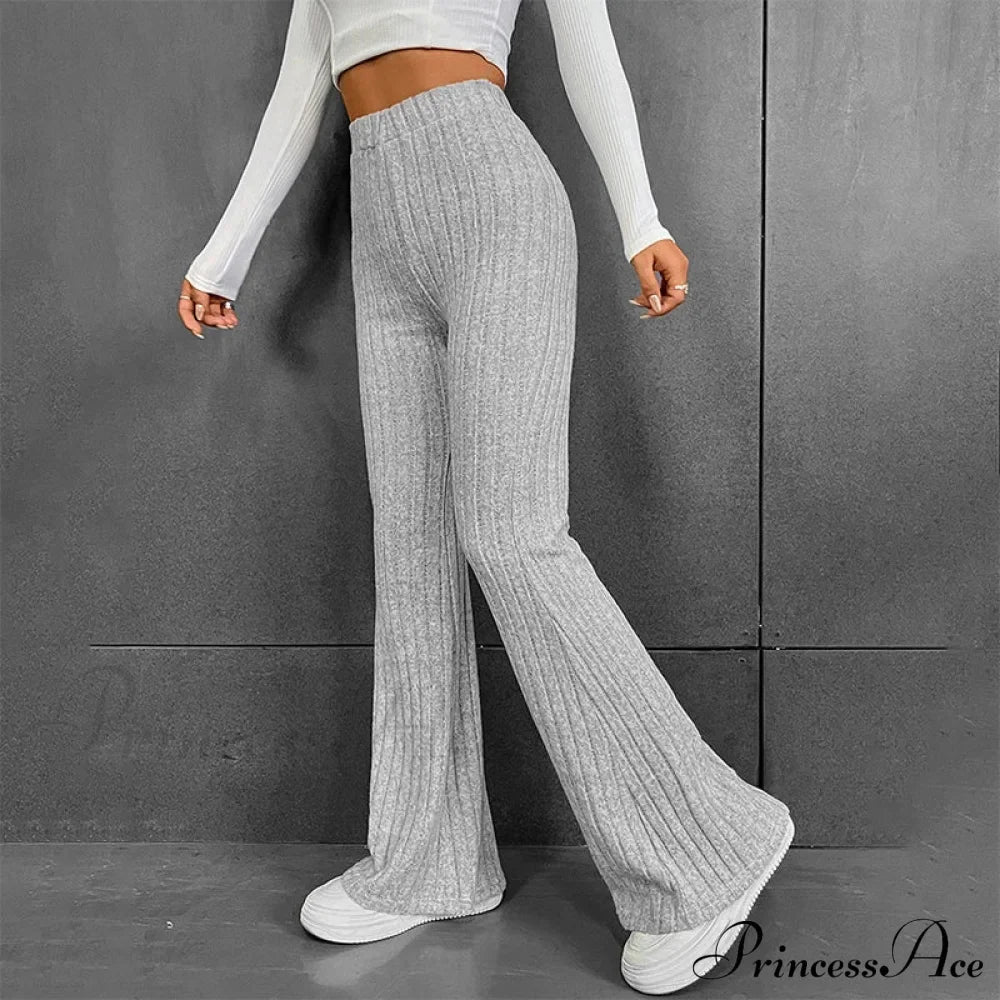 Fall Solid Wide Pit Stripe Casual Knitted Warm Streetwear Pants
