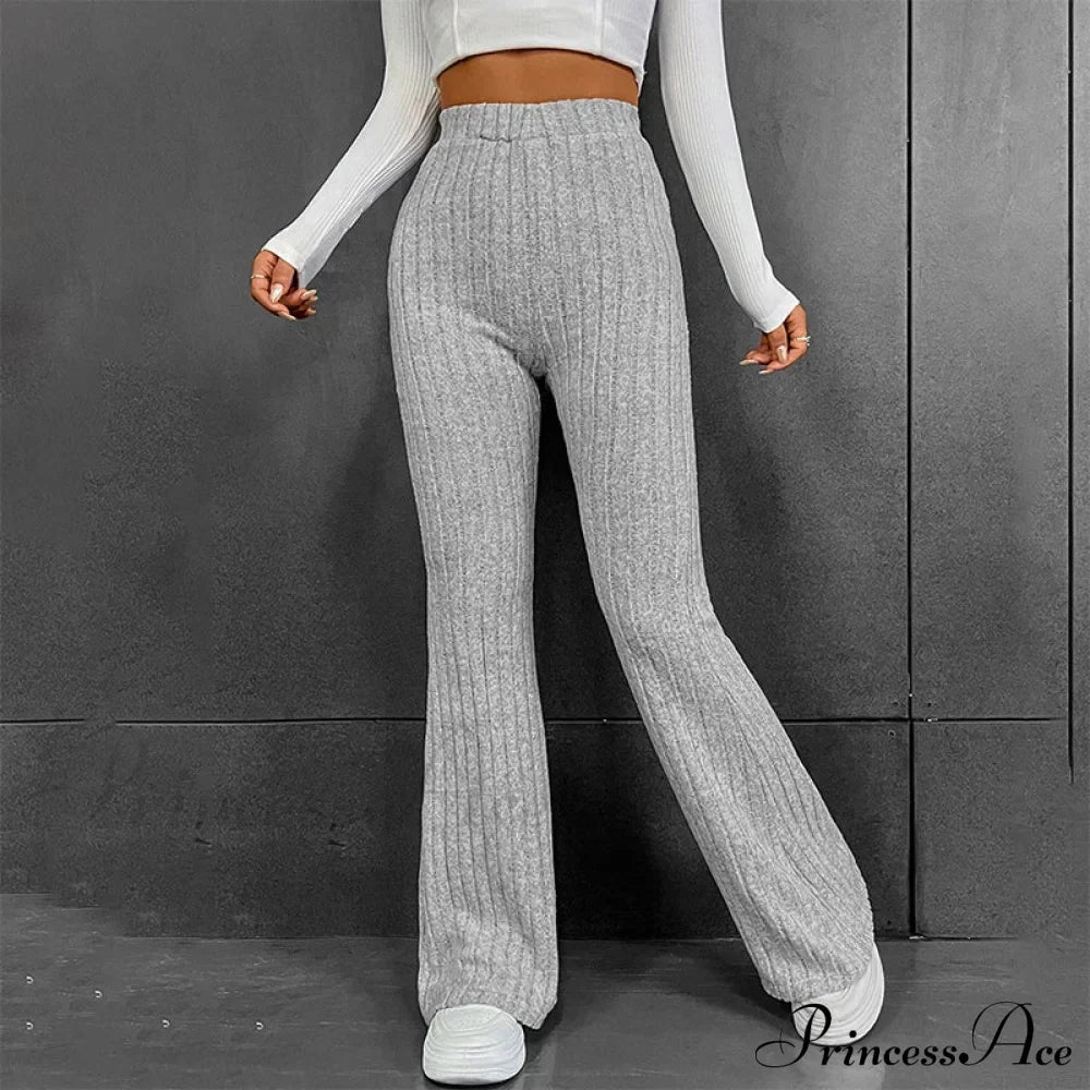 Fall Solid Wide Pit Stripe Casual Knitted Warm Streetwear Pants
