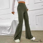 Fall Solid Wide Pit Stripe Casual Knitted Warm Streetwear Pants