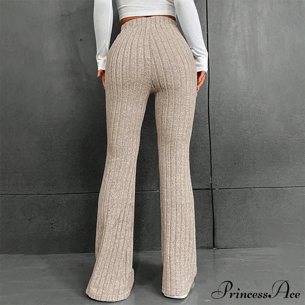 Fall Solid Wide Pit Stripe Casual Knitted Warm Streetwear Pants