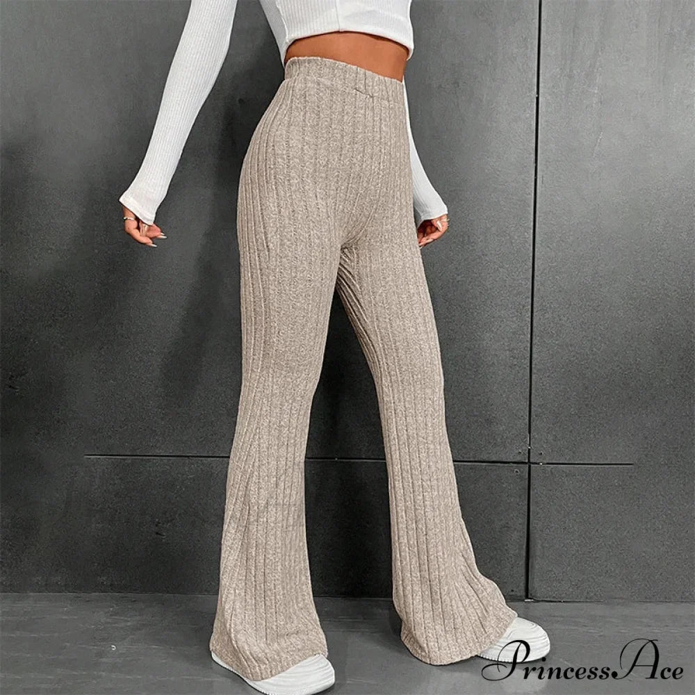 Fall Solid Wide Pit Stripe Casual Knitted Warm Streetwear Pants