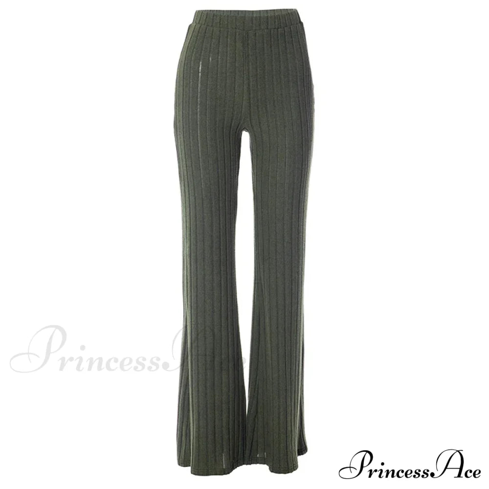 Fall Solid Wide Pit Stripe Casual Knitted Warm Streetwear Pants