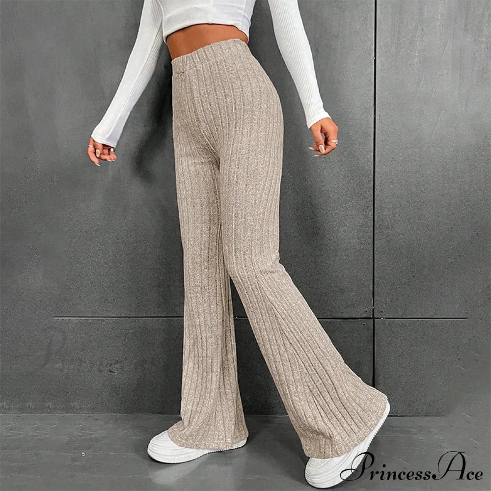 Fall Solid Wide Pit Stripe Casual Knitted Warm Streetwear Pants