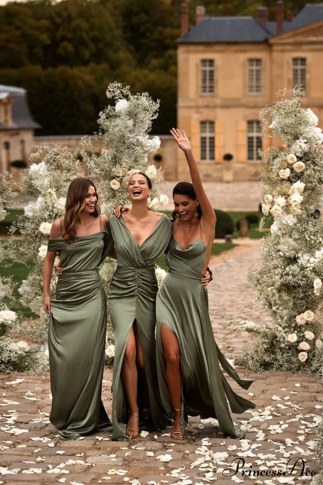 Fancy Olive Silk Charming Maxi Evening Dress