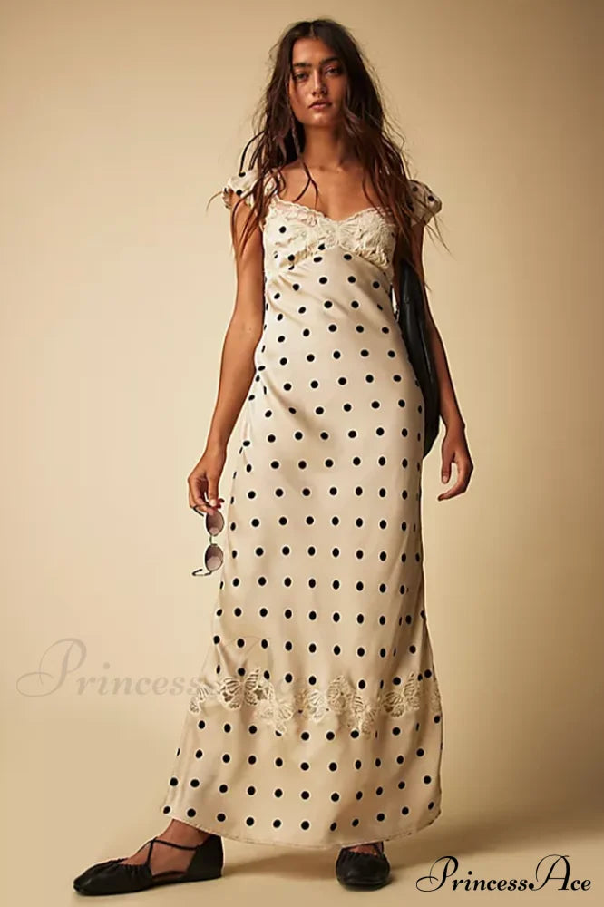 Babe Lace Charming Polka Dot Maxi Dress