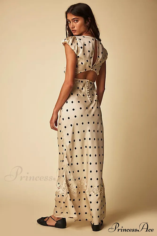Babe Lace Charming Polka Dot Maxi Dress
