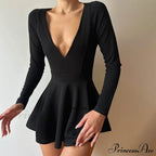 Backless V Neck A-Line Mini Dress