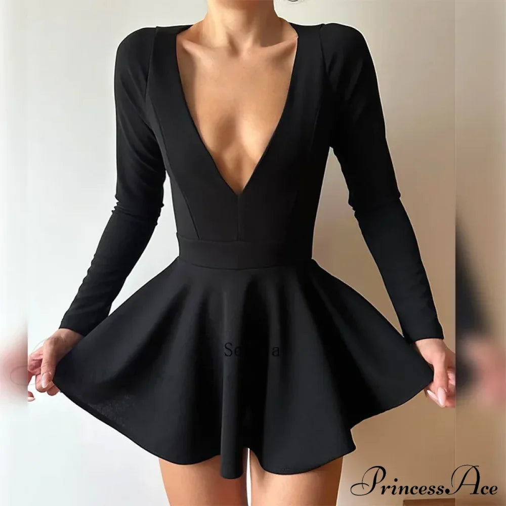 Backless V Neck A-Line Mini Dress